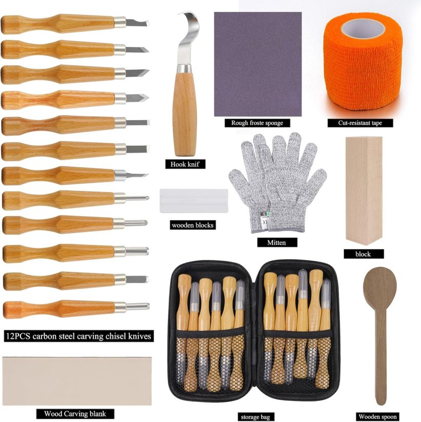 MAXMAN Wood Whittling Kit, 33 PCS Beginner - Friendly Wood Carving Set with Basswood Blocks for DIY Making Spoon, Cup, Bowl - Image 9