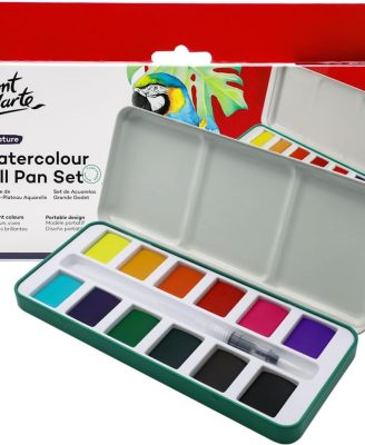 Mont Marte Watercolor Set Full Pan Signature 13pc in Tin, Vibrant, Multi-Color with Translucent Finish, Portable Watercolor Set