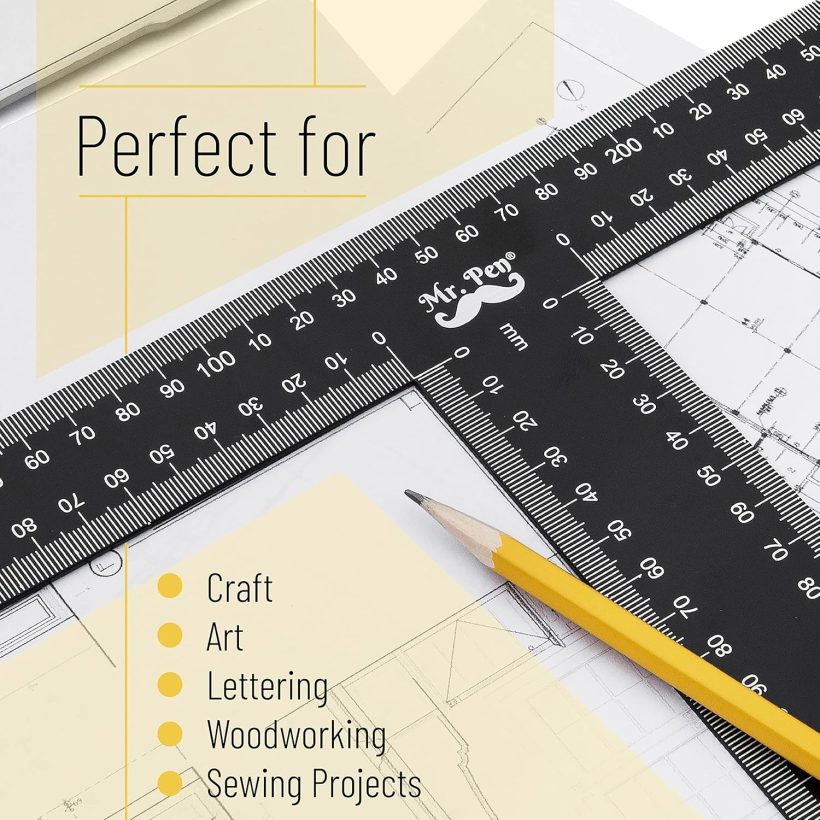 Mr. Pen - T Square, T Ruler, 12 inch Metal Ruler, T Square Ruler, Drafting Tools, Architect Ruler, Set Square, Drafting Ruler, Tsquare, Truler, Architectural Triangle, Tee Ruler, L Square, Scale Ruler - Image 6