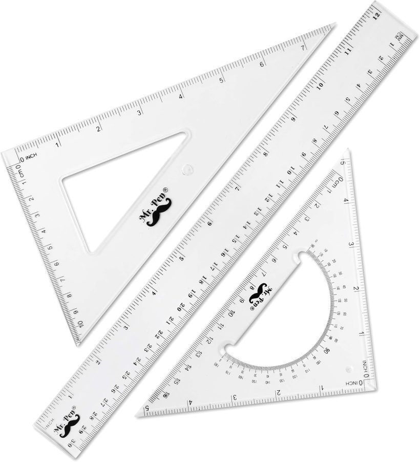 Mr. Pen Triangle Ruler, Protractor, Math Set - 3 Pack, Square Ruler, Protractor for School Geometry